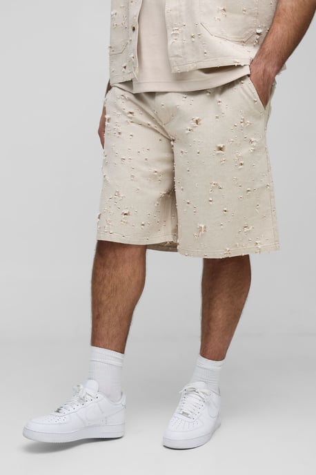 Plus Nibbled Denim Relaxed Fit Shorts - Image 1