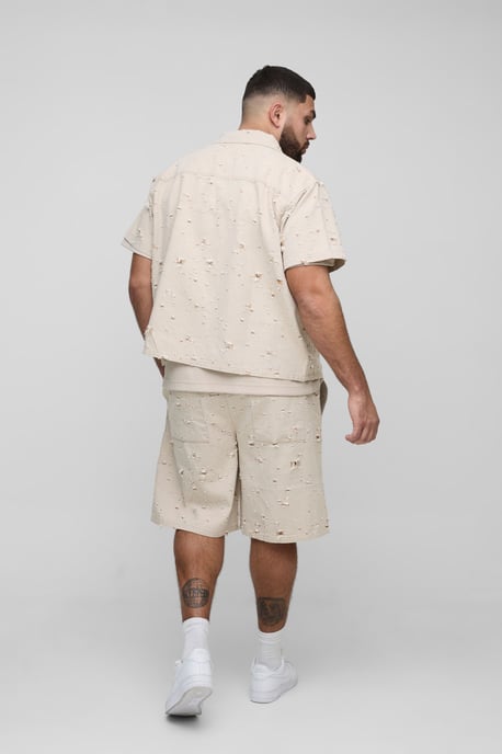 Plus Nibbled Denim Relaxed Fit Shorts - Image 2