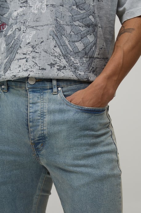 Stonewash Worn Look Stretch Flared Jeans - Image 3