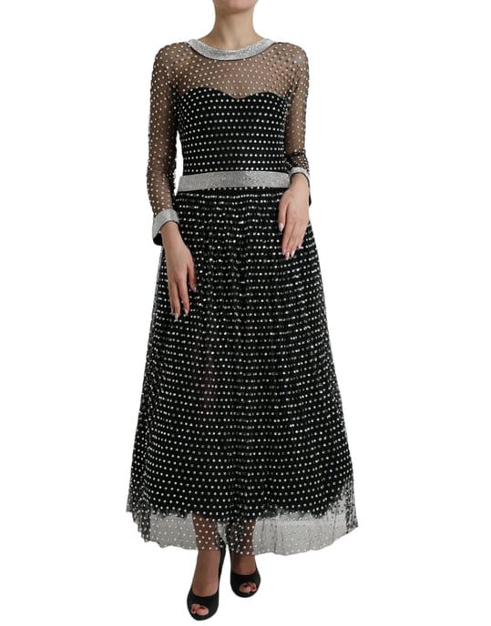 Embellished Mesh Gown Long Sleeve Aline Dress - Image 1