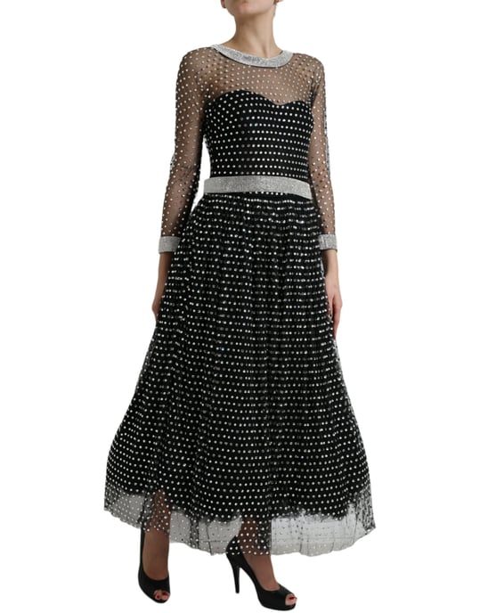 Versierde Mesh Gown Lange Mouwen A-lijn Jurk - Image 2
