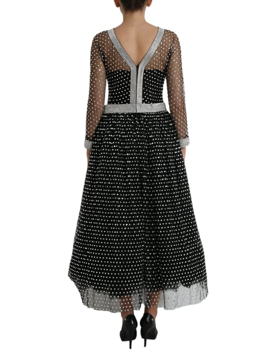 Versierde Mesh Gown Lange Mouwen A-lijn Jurk - Image 3
