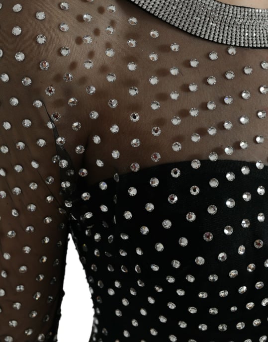 Versierde Mesh Gown Lange Mouwen A-lijn Jurk - Image 5