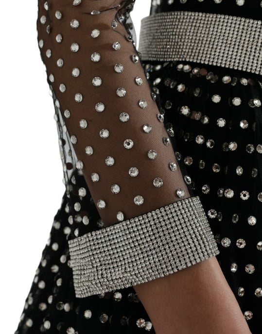 Versierde Mesh Gown Lange Mouwen A-lijn Jurk - Image 6