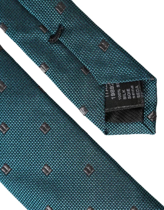 Teal Silk Tie Geometric Pattern - Image 2