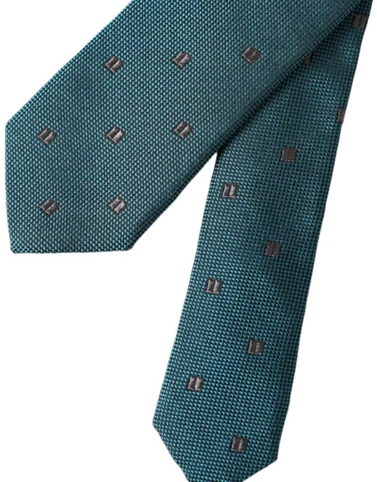 Teal Silk Tie Geometric Pattern - Image 5