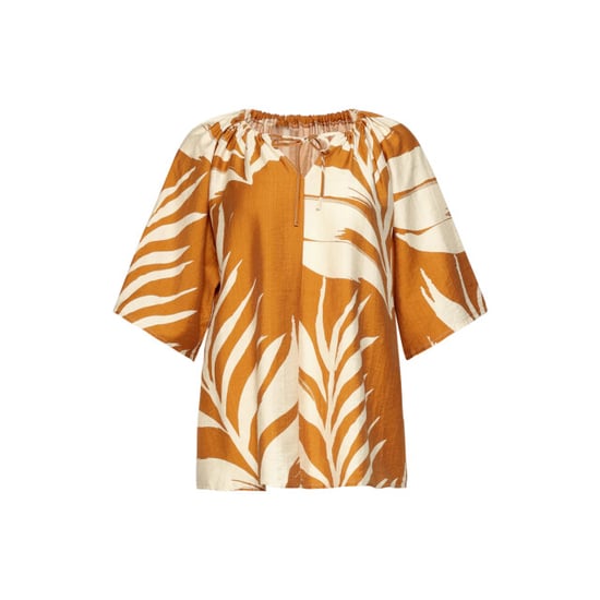 Smashed Lemon Tuniek top met blad print en strikdetail in oker geel | - Image 4