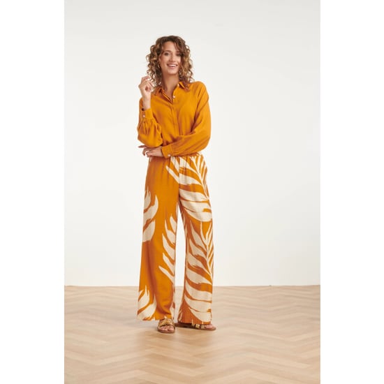 Smashed Lemon Wijde pantalon met botanische blad print oker geel | - Image 4