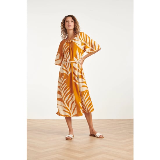 Smashed Lemon Tuniek jurk met tropische blad print in oker geel | - Image 4