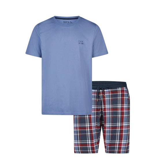 Phil & Co Essential shortama heren korte pyjama set blauw/geruit - Image 1