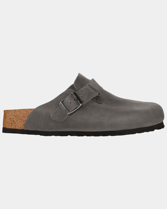 Boston Soft Footbed Oiled Leather Clogs in Grey - Image 2