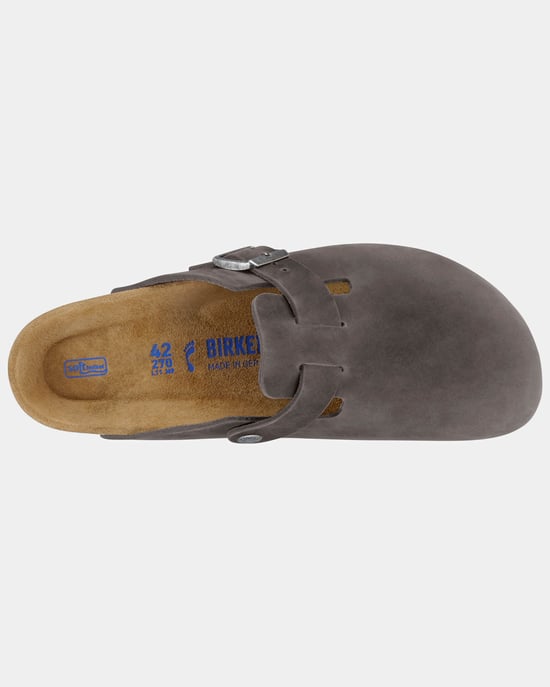 Boston Soft Footbed Oiled Leather Clogs in Grey - Image 3