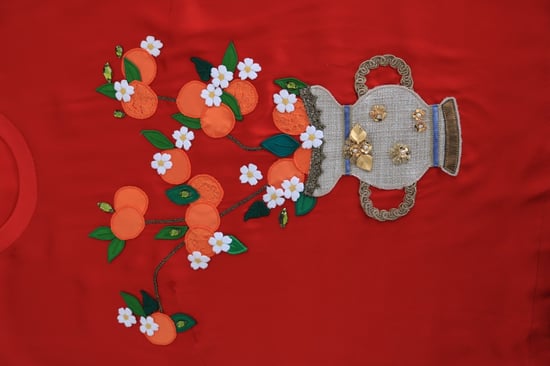 Dolce & Gabbana Women's Red Silk Oranges Floral Crystal Blouse - Image 4
