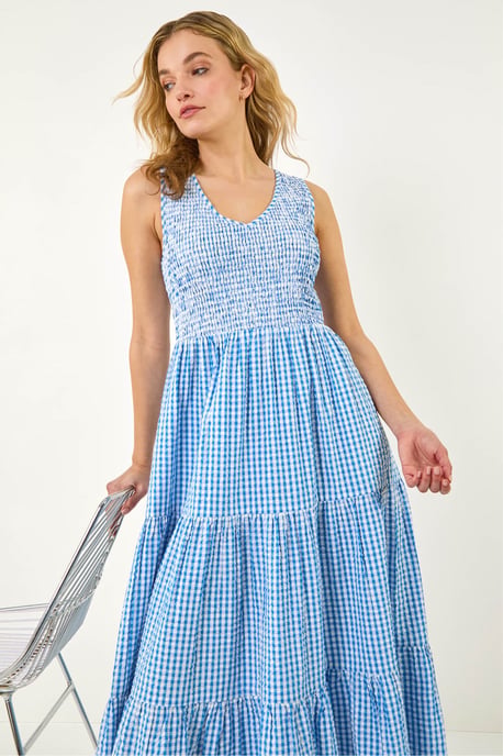 Gingham Tiered Midi Dress - Image 1