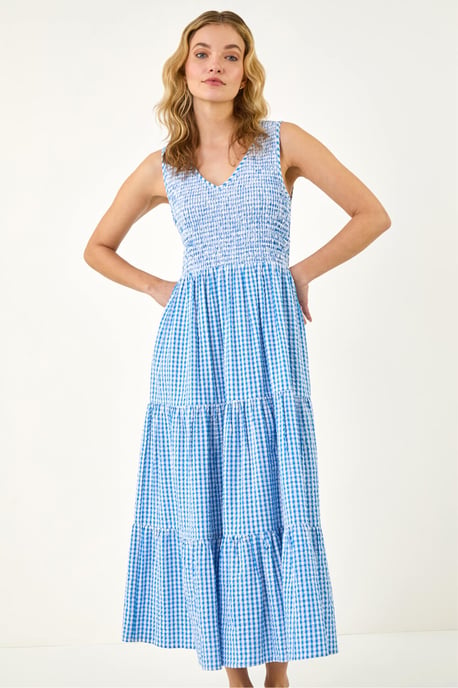 Gingham Tiered Midi Dress - Image 4
