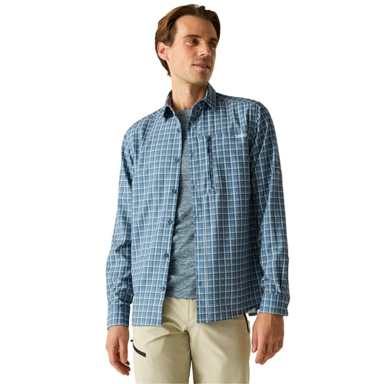 Regatta Mens Checked Insect Repellent Travel Shirt (China Blue) - Image 4