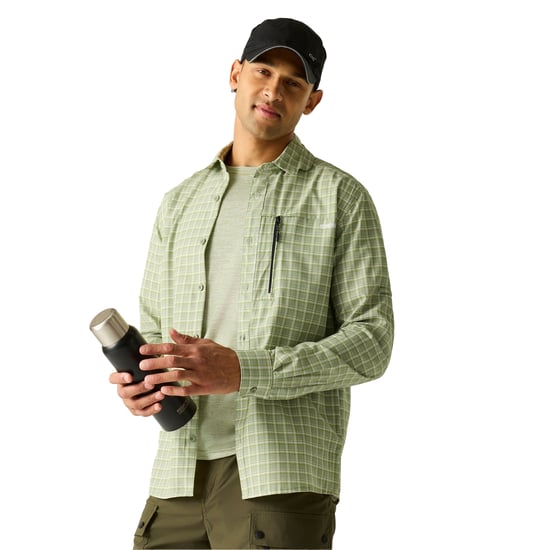 Regatta Mens Checked Insect Repellent Travel Shirt (Light Sage) - Image 4