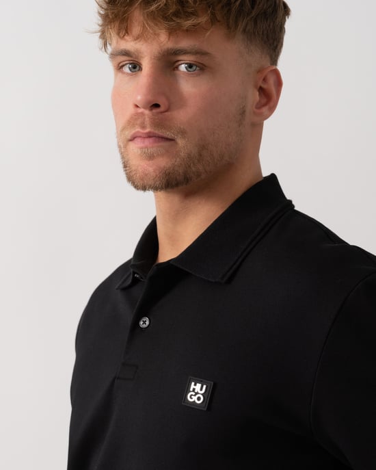 Dinote Long Sleeve Polo Shirt in Black - Image 3