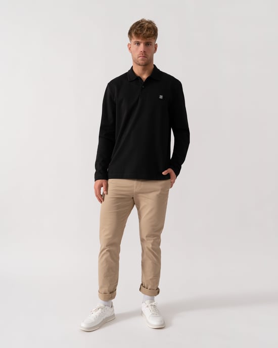 Dinote Long Sleeve Polo Shirt in Black - Image 4