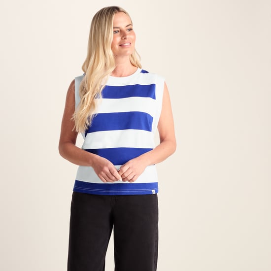 Aurelia Womens 100% Cotton Supersoft Vest - Ultramarine Blue Stripe - Image 3