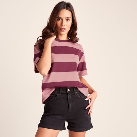 Lani Womens 100% Cotton Supersoft T-Shirt - Black Raspberry Stripe - Image 3