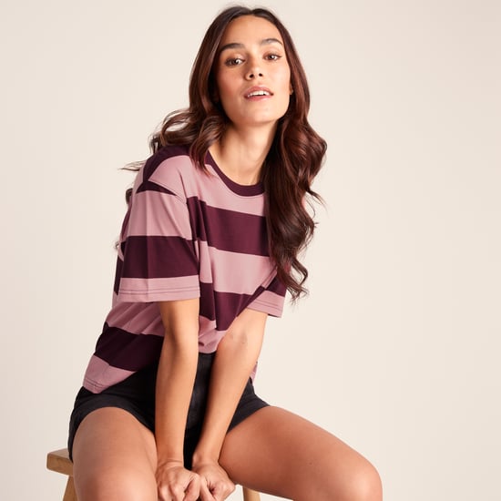 Lani Womens 100% Cotton Supersoft T-Shirt - Black Raspberry Stripe - Image 4