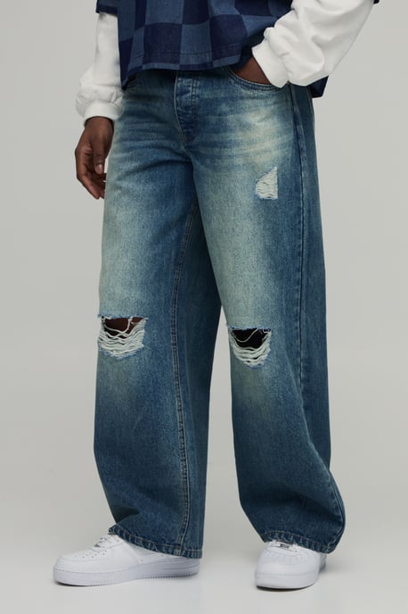 Stonewash Ripped Knee Baggy Fit Jeans - Image 1