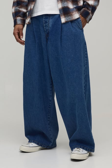 Wide Leg Pleat Front Jeans - Image 1