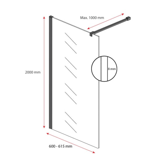 Badplaats Douchewand florida 60 x 200 cm zwart – inloopdouche 8 mm met - Image 2