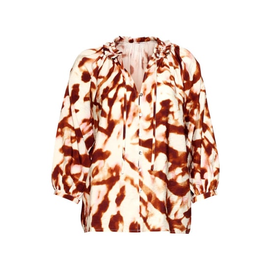 Smashed Lemon Blouse met tie-dye look en ruches in bruin en roze | - Image 6