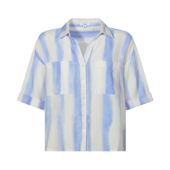 Julie Womens Short Sleeve Seersucker Blouse - Blue Hues Print - Image 5