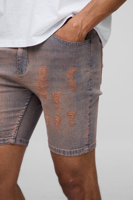 Skinny Stretch Ripped Tinted Denim Shorts - Image 3