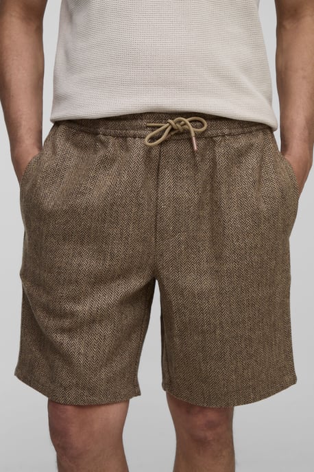 Elasticated Waist Relaxed Fit Herringbone Shorts - Image 3