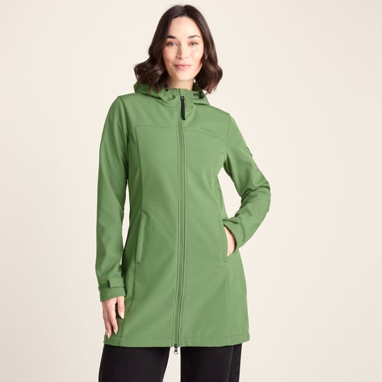Keld Womens Long Shower Resistant Hooded Softshell Jacket - Dark Matcha - Image 1
