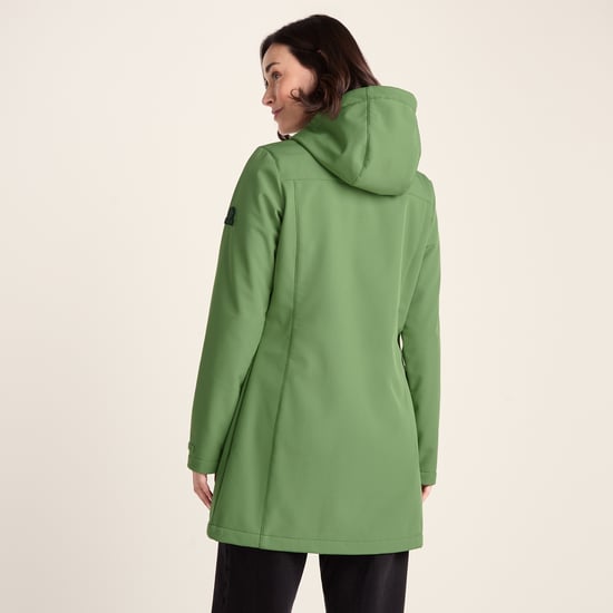 Keld Womens Long Shower Resistant Hooded Softshell Jacket - Dark Matcha - Image 2