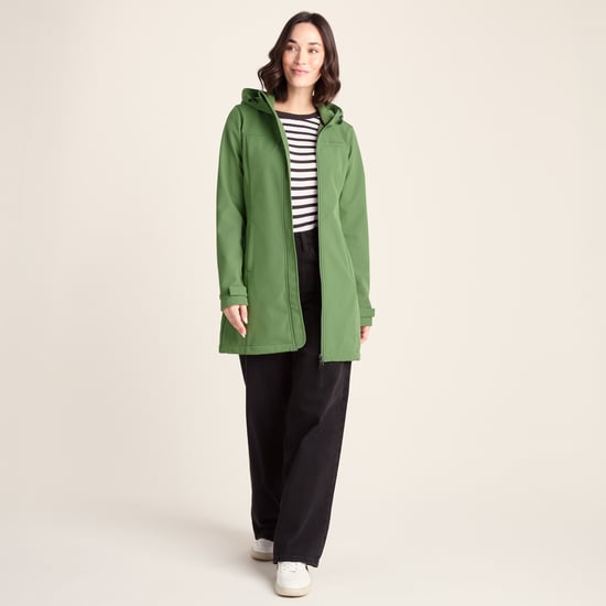 Keld Womens Long Shower Resistant Hooded Softshell Jacket - Dark Matcha - Image 3