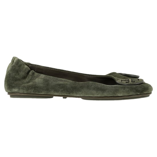 Tory Burch Minnie Travel Ballerinaskor i grön mocka - Image 1