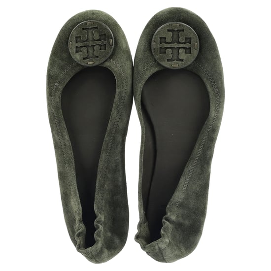 Tory Burch Minnie Travel Ballerinaskor i grön mocka - Image 3