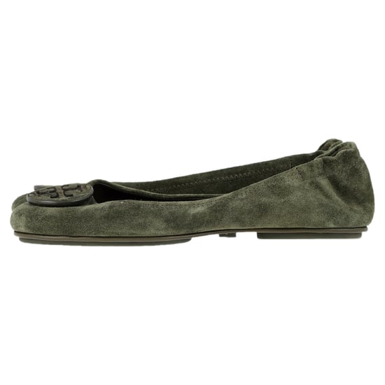 Tory Burch Minnie Travel Ballerinaskor i grön mocka - Image 4
