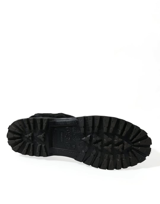 Dolce & Gabbana Black Rubber Lace Up Shearling Rain Boots Shoes - Image 6