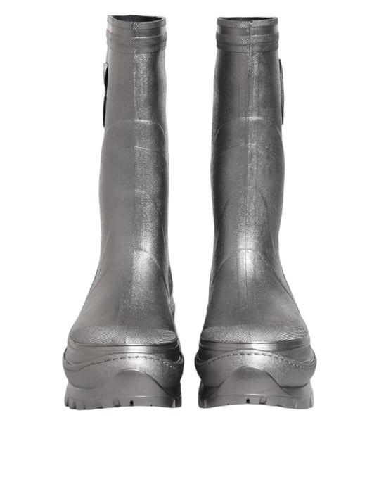 Dolce & Gabbana Metallic Silver Pull On Rain Boots Shoes - Image 2
