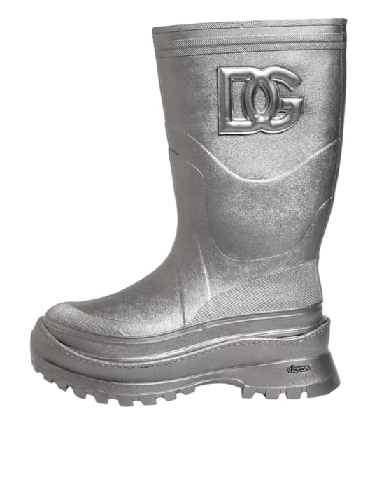 Dolce & Gabbana Metallic Silver Pull On Rain Boots Shoes - Image 6