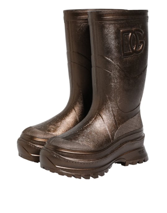 Dolce & Gabbana Metallisk Brons Drar På Regnstövlar Skor - Image 5