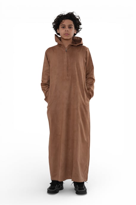 Kinderjongens Jubba-gewaad met capuchon voor Eid, camelbruin, Marokkaanse stijl, Ramadan, Eid Thobe - K-HM12 - Image 2