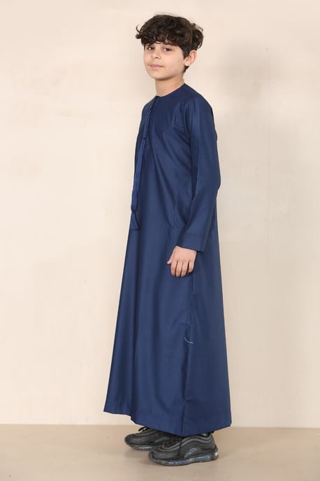 Marineblauwe Thobe Emirati Jubba Islamitische kleding voor jongens, kaftan met Eid-koord en kwastjes - Image 1
