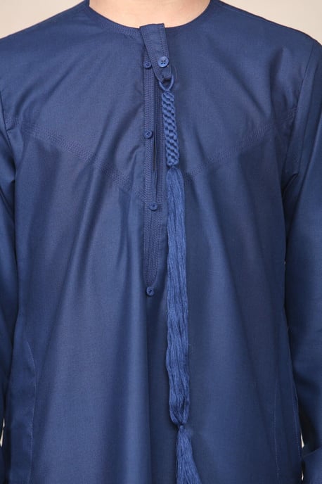 Marineblauwe Thobe Emirati Jubba Islamitische kleding voor jongens, kaftan met Eid-koord en kwastjes - Image 3