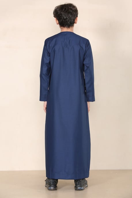 Marineblauwe Thobe Emirati Jubba Islamitische kleding voor jongens, kaftan met Eid-koord en kwastjes - Image 4