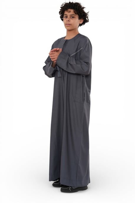 Kids Boys Eid Grey Moroccan Thobe Robe Djellaba Ramadan Eid Jubba- K-HM10 - Image 2