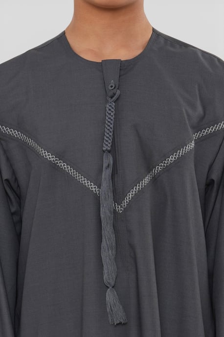 Kids Boys Eid Grey Moroccan Thobe Robe Djellaba Ramadan Eid Jubba- K-HM10 - Image 5
