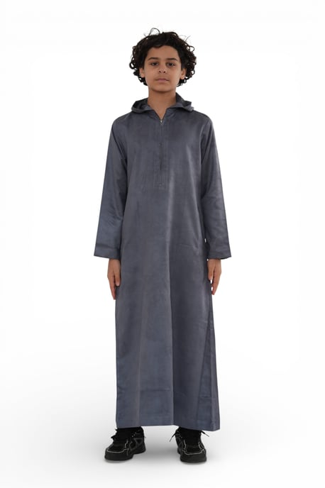 Kinderen jongens Eid grijze Marokkaanse Jubba gewaad Ramadan Eid Thobe met capuchon - K-HM12 - Image 2